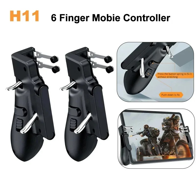 Gaming Console Ipad - H11モバイルコントローラー PUBG エイムシューティング 6フィンガーゲームトリガーハンドルボタン iPadタブレット用ユニバーサルゲームパッドジョイスティックグリップ L1R1