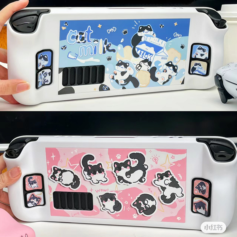 Gaming Console Steam Deck - 漫画ミルク猫保護ケーススチームデッキゲームコンソール用かわいいハードスチームホスト落下防止保護カバースチームデッキ OLED
