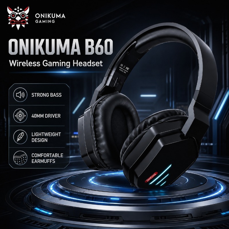 Gaming Console In Amazon - ONIKUMA B60 ワイヤレスゲーミングステレオサウンドヘッドセットノイズキャンセリングヘッドフォンマイク付き RGB PC コンソール用オーディオギア